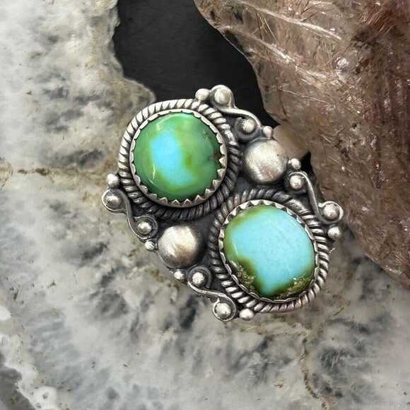 Sterling Southwestern Style 2 Sonora Gold Turquoise Adjustable Ring For Women #5